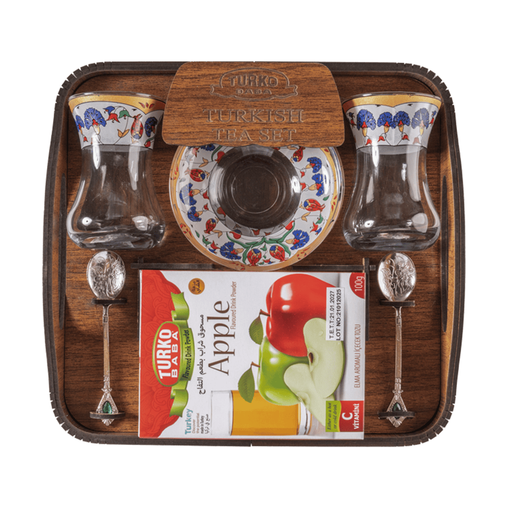 AHŞAP KAŞIKLI KARE ÇAY TEPSİ SETİ