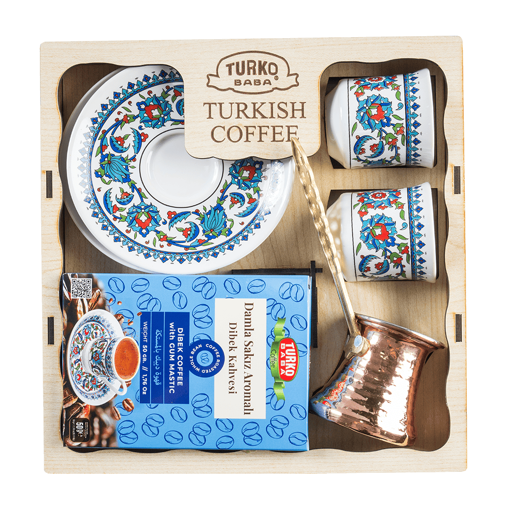 LÜX AHŞAP CEZVELİ PORSELEN KAHVE SETİ