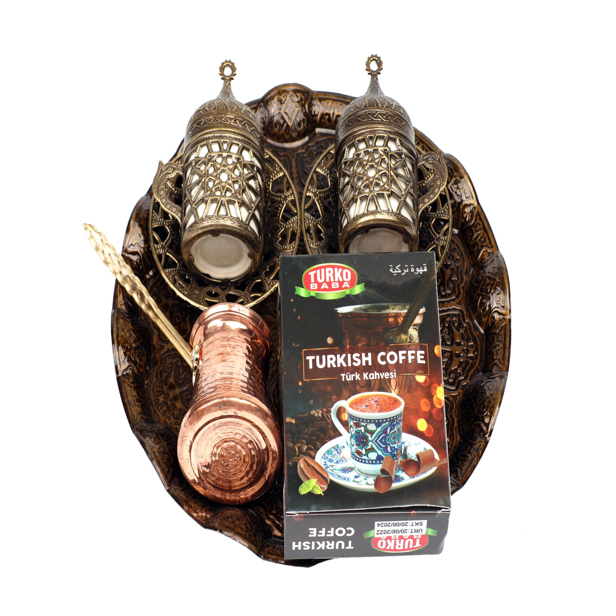 Yuvarlak Tepsili Bakır Kahve Seti